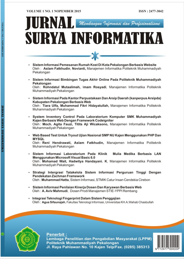 					View Vol. 1 No. 1 (2015): Jurnal Surya Informatika, Vol . 1, No. 1, November 2015
				